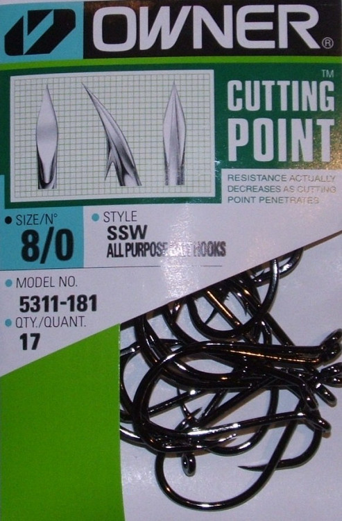 Lot of 3 Owner 5111-103 Hooks SSW Cutting Point SSW Size #1 Red 9 Pk