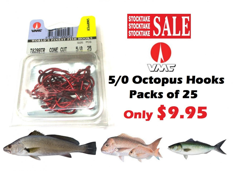 VMC 8299 5/0 Octopus Hooks - Packs of 25 - Stocktake Sale - Not