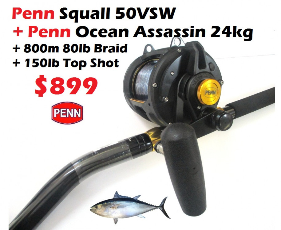 Bent Butt Tuna Combos - Penn Squall + Ocean Assassin 24kg / 37kg Rod or  Shimano TLD 50W LRS + TAG-EM 24kg Rod + 24kg Mono Line - From Only $749 -Ray